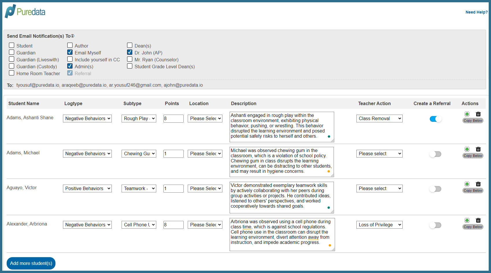 PowerSchool Behavior Referral Form